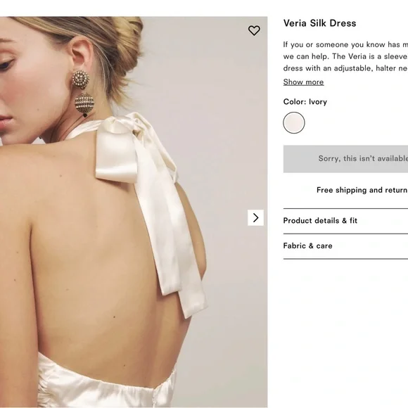 Reformation Viera brand new size 0 Bridal Wedding Silk Gown halter top Ivory - Picture 3 of 14